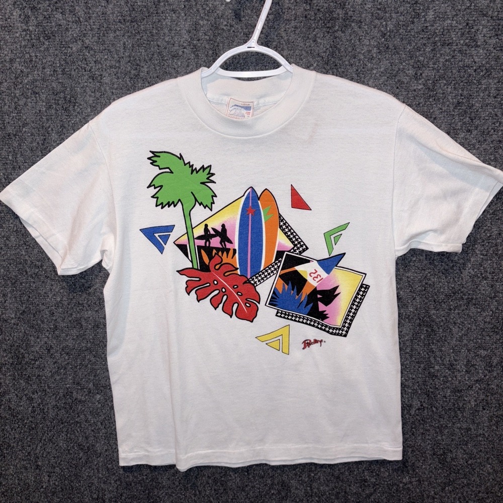 VTG Pipeline U.S.A White Multicolor Cotton Surf Squad Graphic‎ T-Shirt M
